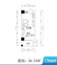 轻城阳光F户型 1室1面积:36.54平米