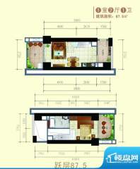 南国海立方1房2厅1卫面积:87.50平米
