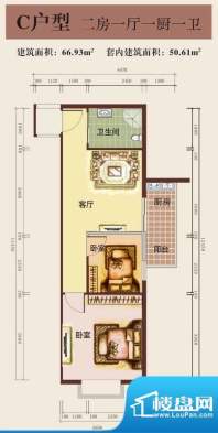 中汉大厦C户型图 2室面积:66.93平米