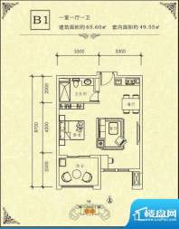 碧海一家名城1#-B1户面积:65.60平米