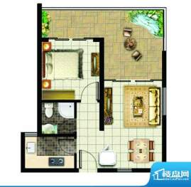 地恒花园C型户型图 面积:62.00平米