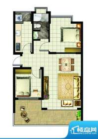 地恒花园A户型图 2室面积:77.00平米