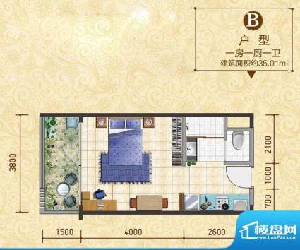 鑫昌润学府花苑B户型面积:35.01平米