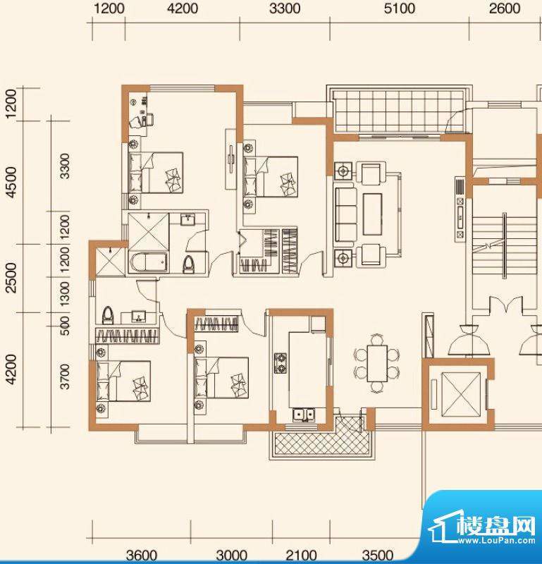 城湖憩园3号楼A户型面积:180.00平米