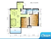 水晶绿岛C户型 2室2面积:90.26平米