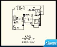 巨恒名都E户型 2室2面积:83.00平米