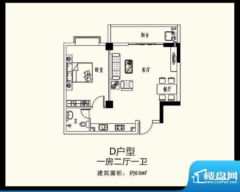 巨恒名都D户型 1室2面积:68.00平米