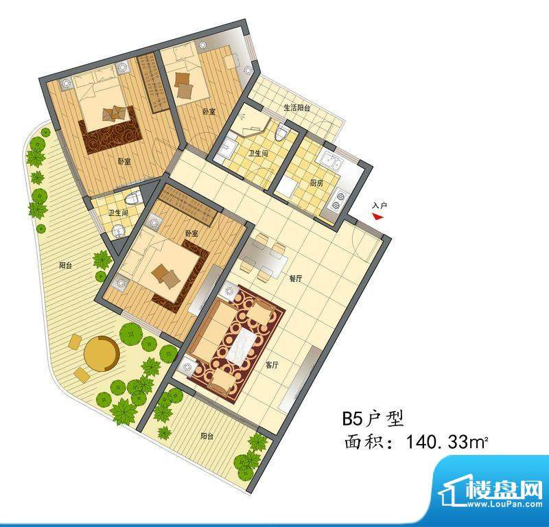 海南金18国际B5户型面积:140.33平米