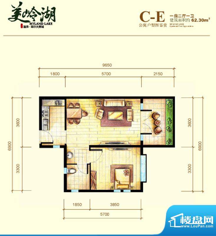 美岭湖C-E公寓户型图面积:62.30平米