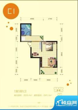 澜港壹号C2户型 1室面积:45.30平米