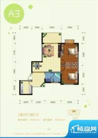 澜港壹号A3户型 2室面积:70.30平米