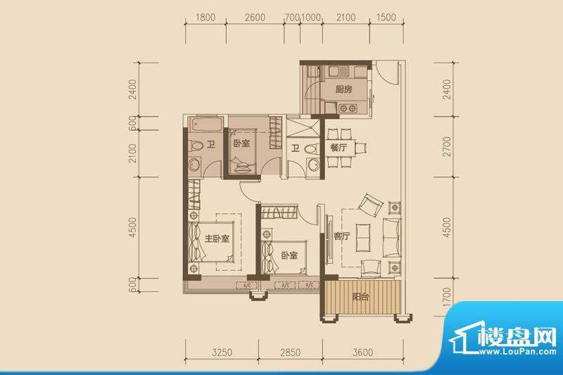 远洋新干线6座A户型面积:83.00平米