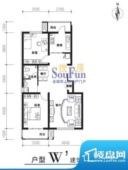 滨湖庄园W户型 2室2面积:94.00平米