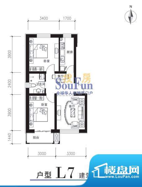 滨湖庄园L7户型 2室面积:73.00平米