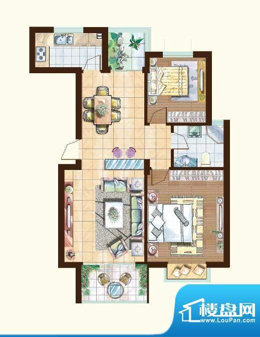 建盛福海城2#B户型图面积:96.41平米