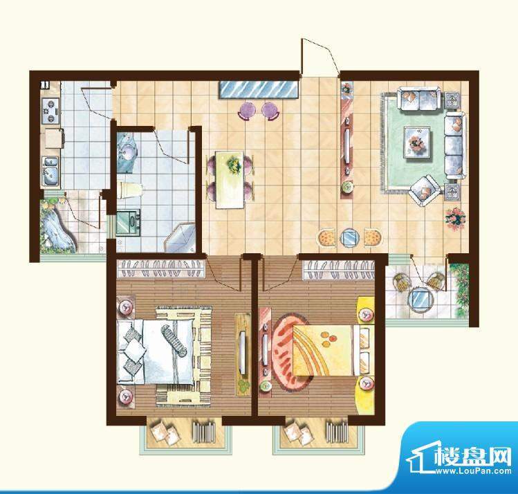 建盛福海城3#A户型图面积:85.48平米