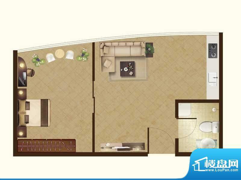 建盛福海城E户型图 面积:57.17平米