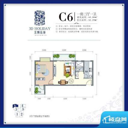 左城右海C6 1室2厅1面积:62.80平米