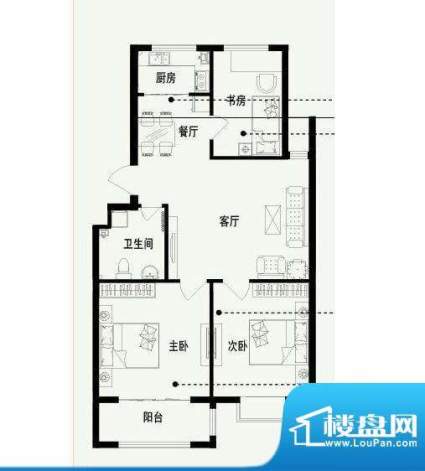 东上城T户型图 3室2面积:86.00平米