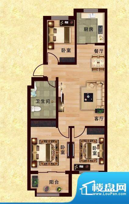 奇泉梨花村D户型图 面积:88.00平米