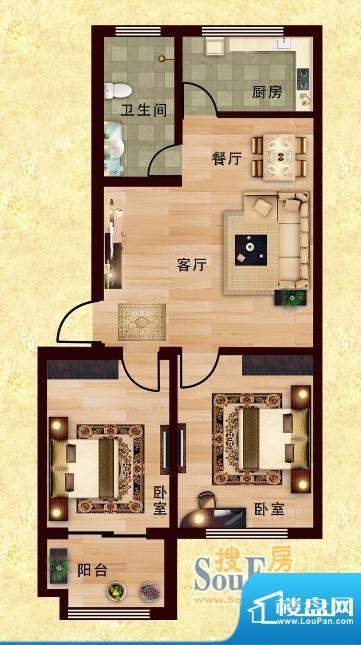 奇泉梨花村A户型图 面积:70.00平米