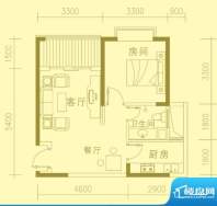 东海椰苑E2户型 1室面积:54.30平米