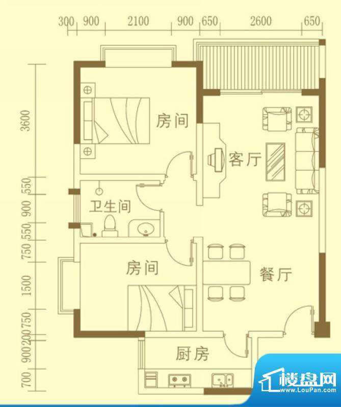 东海椰苑A1户型图 2面积:89.47平米