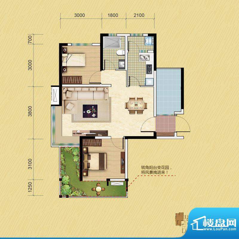 中铁逸都a户型景逸户面积:78.49平米