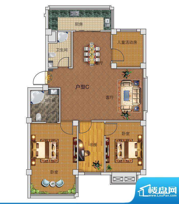 中正公馆C户型图 4室面积:109.65平米