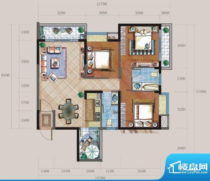 江湾兰庭B-2户型图 面积:121.92平米