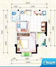 祥和家园A户型图 1室面积:44.57平米