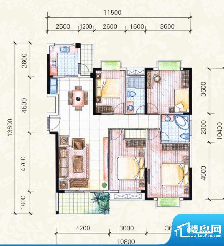祥和家园C户型 4室2面积:142.02平米