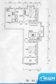 磁山颐生苑3#A户型图面积:83.50平米