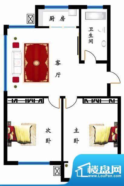 凤海新城2户型图 2室面积:77.00平米