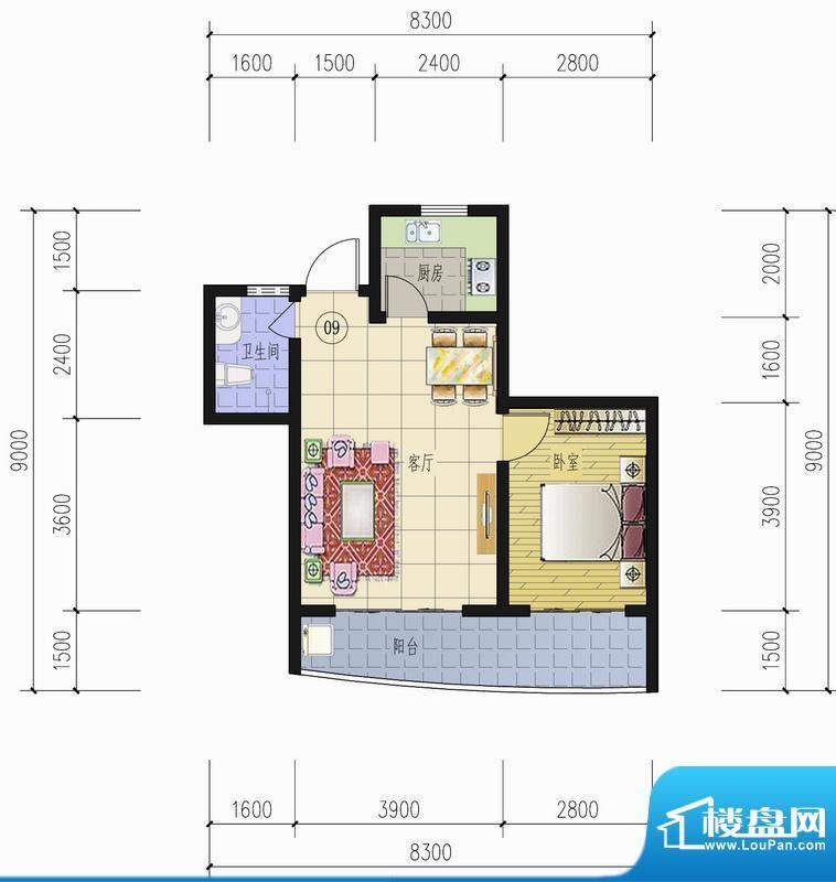 山水兰庭09+1偶数层面积:55.79平米