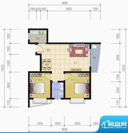 山水兰庭07/10户型图面积:77.63平米