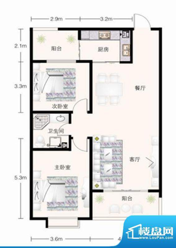 锦林山庄H户型两室两面积:0.00平米
