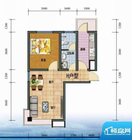 怡海馨苑H户型图 1室面积:52.80平米