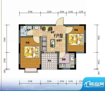 怡海馨苑F户型图 2室面积:56.77平米