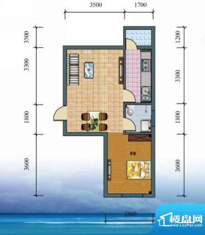 怡海馨苑D3户型图 1面积:46.55平米