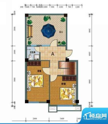 怡海馨苑A阁楼户型图面积:44.36平米