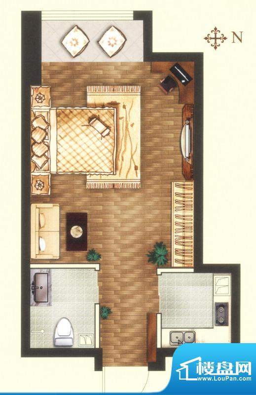 名仕豪庭C户型 1室1面积:38.10平米