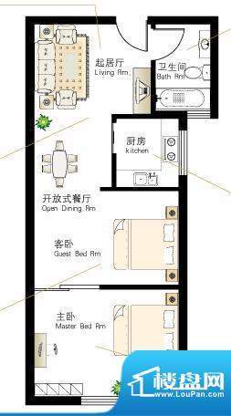 慢城宁海T户型 2室2面积:49.67平米