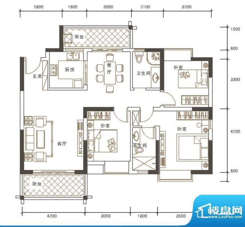 大拉长寿谷A3户型图面积:122.14平米