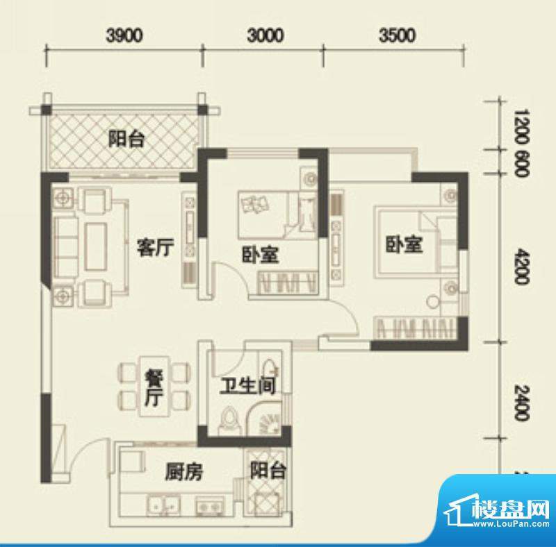 大拉长寿谷户型B1、面积:86.92平米