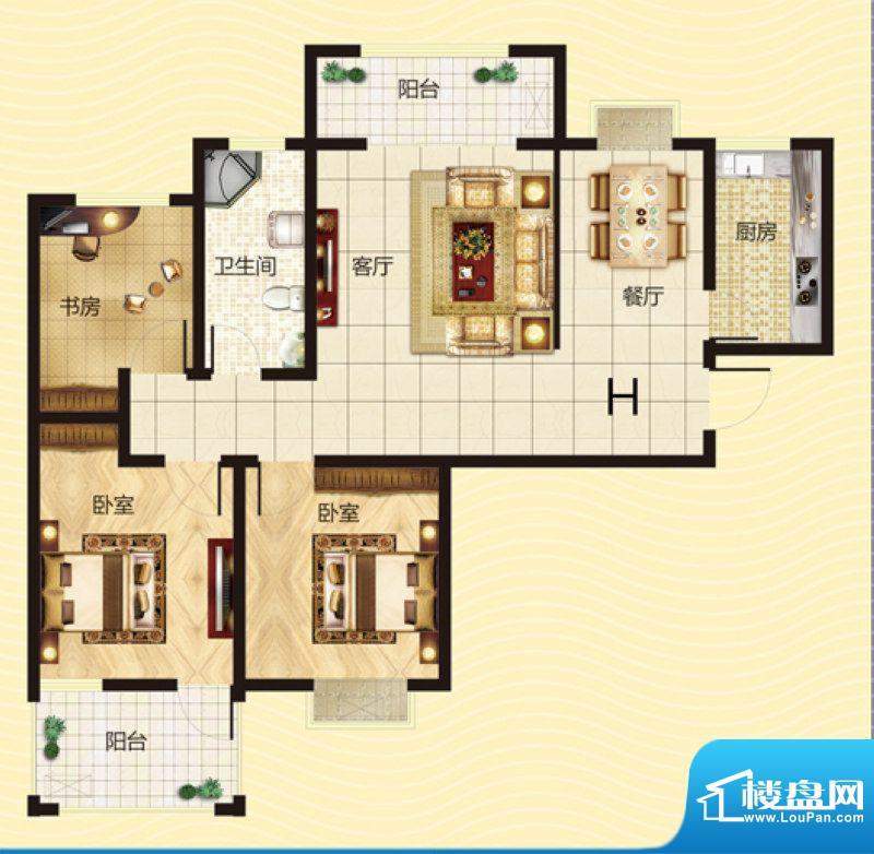 建源山海龙城H户型图面积:107.37平米