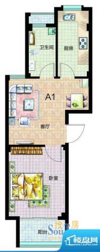 金域蓝湾A1户型图 1面积:53.66平米