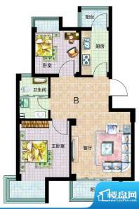 金域蓝湾B户型图 2室面积:67.51平米