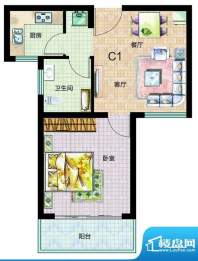 金域蓝湾C1户型图 1面积:46.56平米