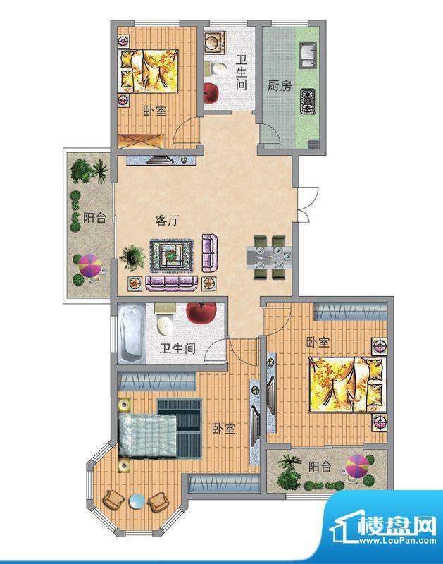 东华丽景花园A1户型面积:132.00平米